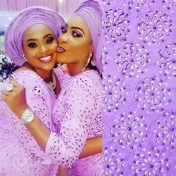 Nice African Laces Fabric New Fashion Nigerian Cord Lace High Quality Polyester Material With Beads Dress LE2 | Дом и сад