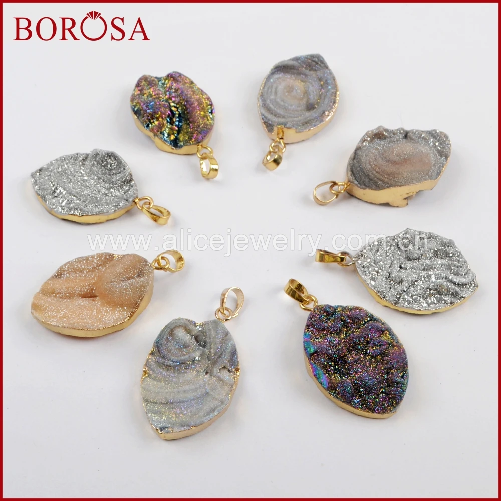 BOROSA 10 шт. Модный Золотой Цвет Маркиза Радуга Титан галактика Друза кварц кулон