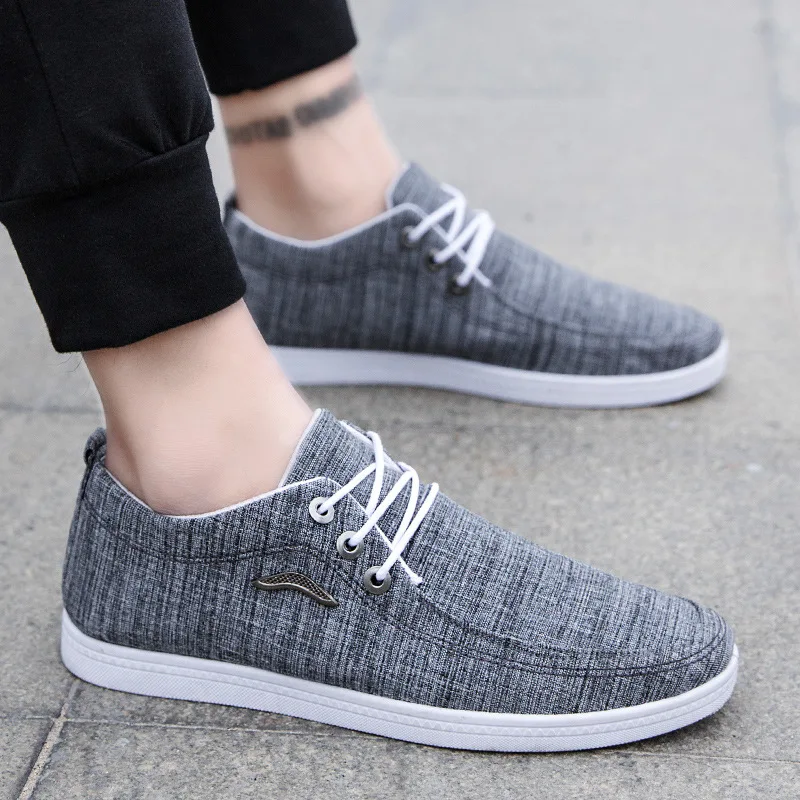 

OLOME 2019 New Top Fashion Casual Canvas Shoes Men Lace Up Breathable Denim Men's Flats Korean Version Spring Men Shoes