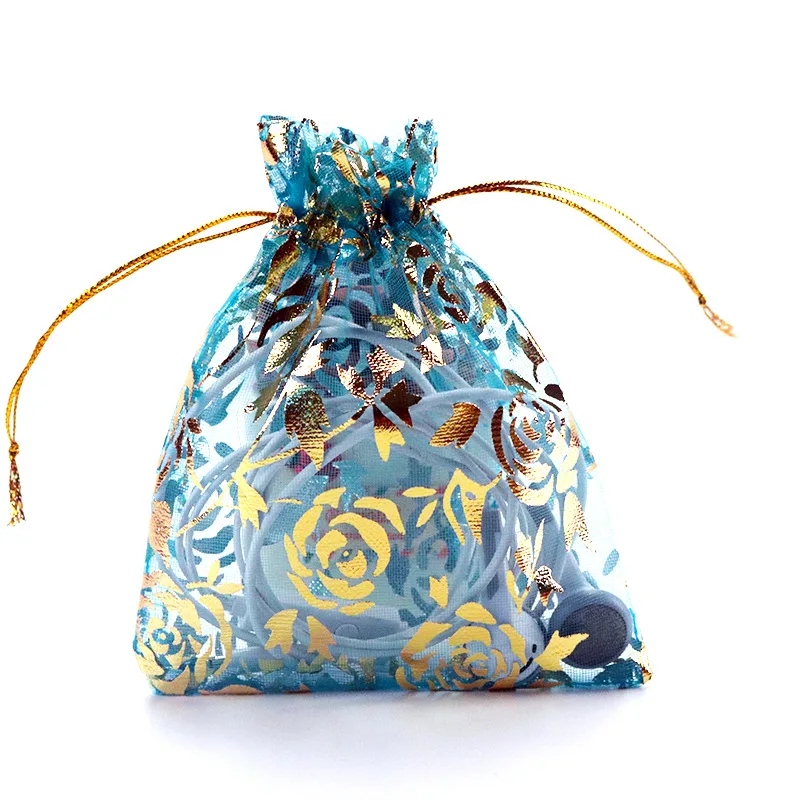 Подарочный мешочек из органзы высокого качества (7 Х9 см) золотистая Роза дорожный