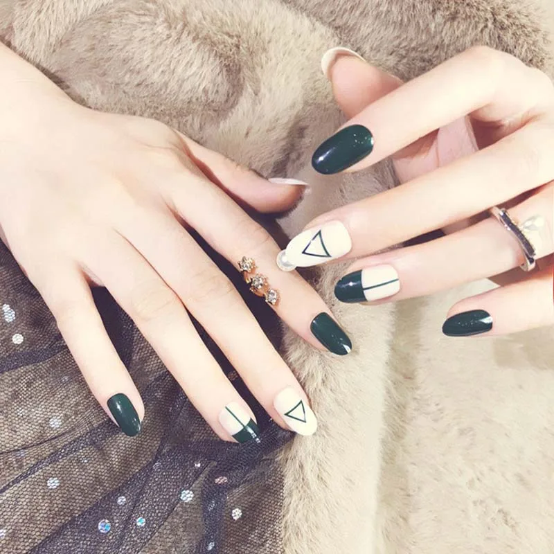 Женские Модные французские накладные ногти простые 24 шт./компл. темно зеленый