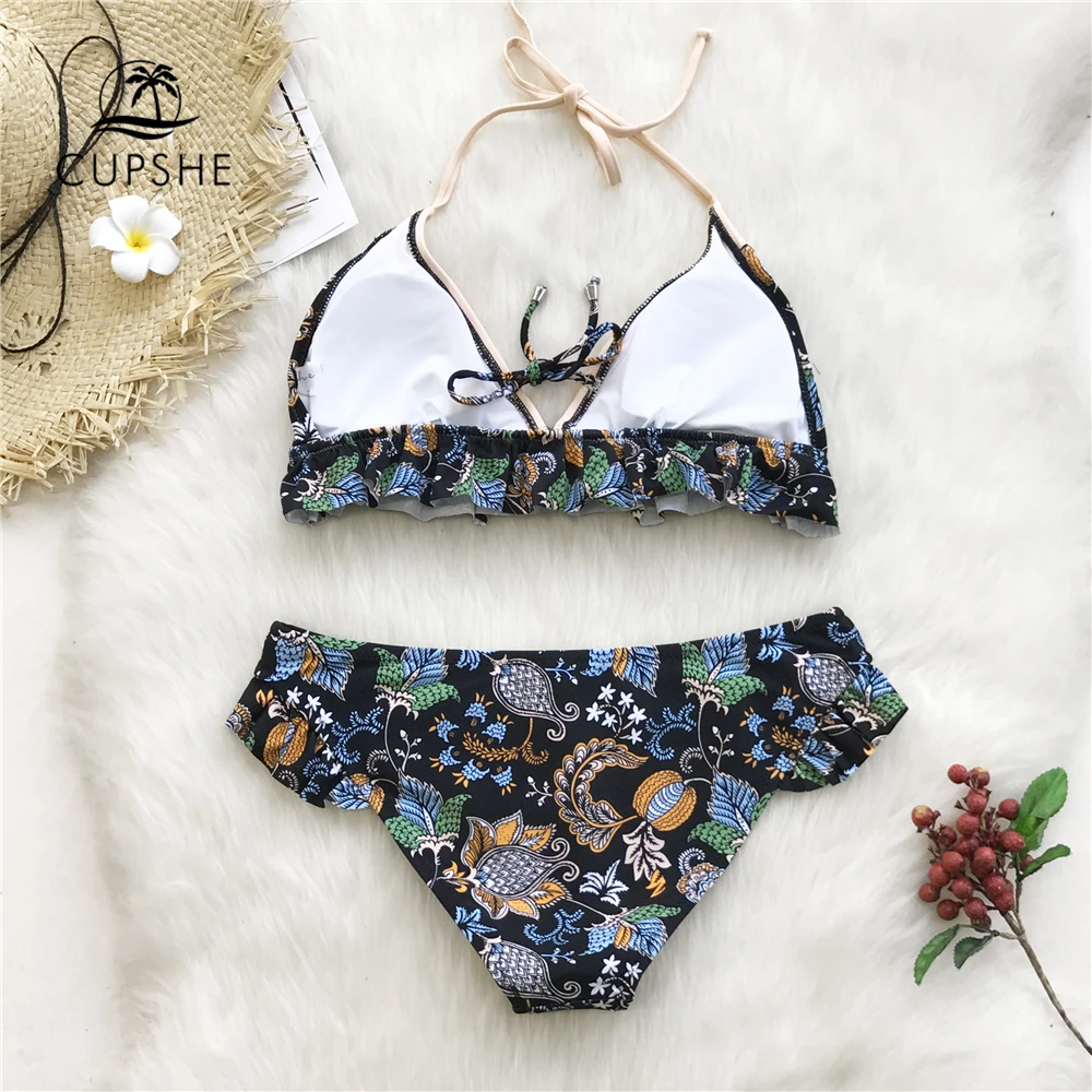 CUPSHE/комплект бикини на бретельках с цветочным принтом и завязками женские милые