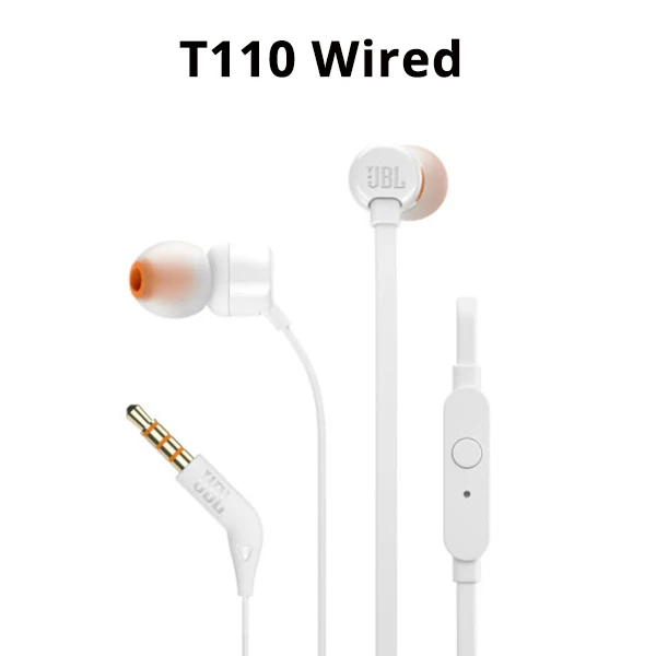 Wired white JBL T110 наушники плотно прилегающие к уху, проводной/Беспроводной с микрофоном, спортивные музыкальные чистый басов гарнитура для iPhone смартфона - Цвет: Wired white
