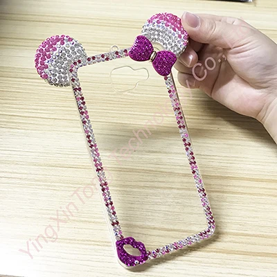 Pink Ears Lips Bow Чехол со стразами для samsung Galaxy J5 J7 S7 edge S8 Plus S9, чехол, стразы, 3D уши Микки Мауса, прозрачный ТПУ, Мягкий силикон - Цвет: Pink Ears Lips Bow