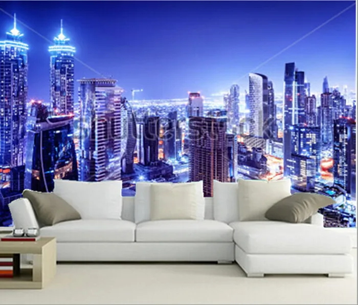 

Custom 3D murals,Dubai downtown night scene beautiful modern buildings ,living room sofa TV wall bedroom wall paper