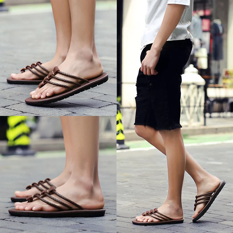 Новинка лета 2019 кожаные тапочки с носком мужские сандалии первым слоем шлепанцы