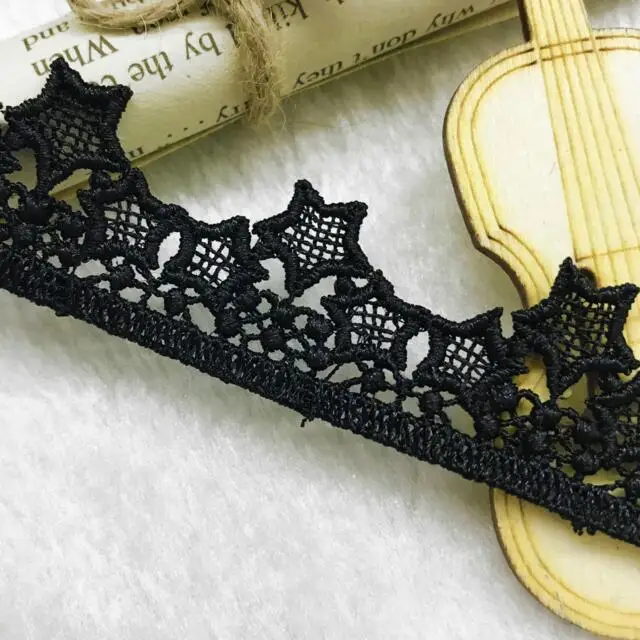 

15y 2.3cm High Quality White Black Star Lace Trim Water Soluble Embroidery Polyester Lace Fabric DIY Sewing Clothing Accessories