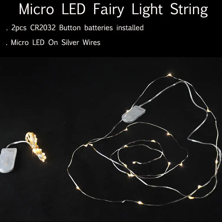 100pcs/lot CR2032 Button Battery Operated 2M 20LED Micro LED String Light Waterproof Led Fairy Strip For Party Wedding | Лампы и
