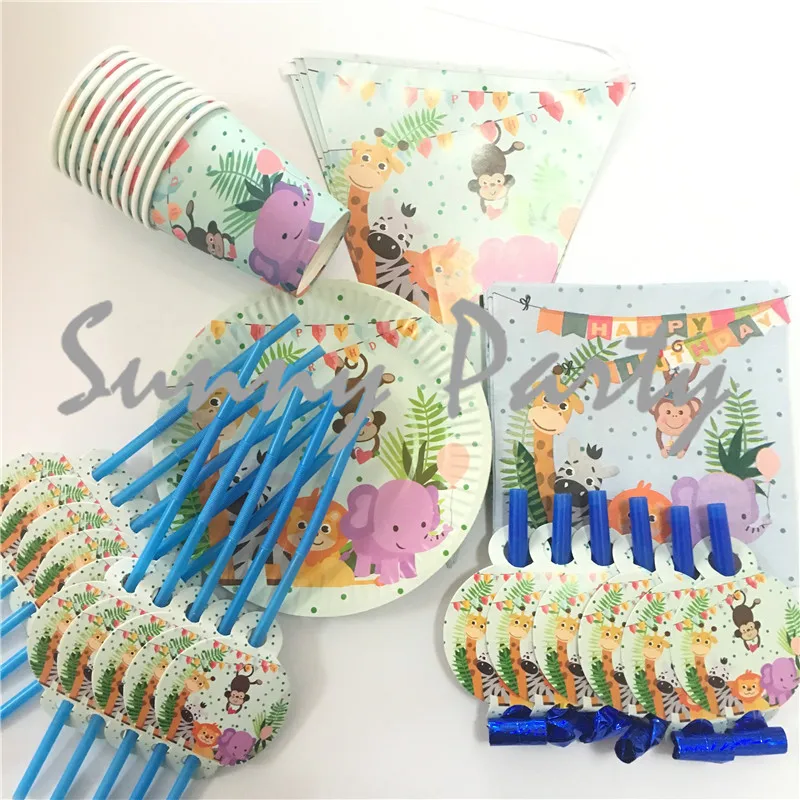66 шт./лот с рисунком на тему зоопарка вечерние набор одноразовой посуды Бумага