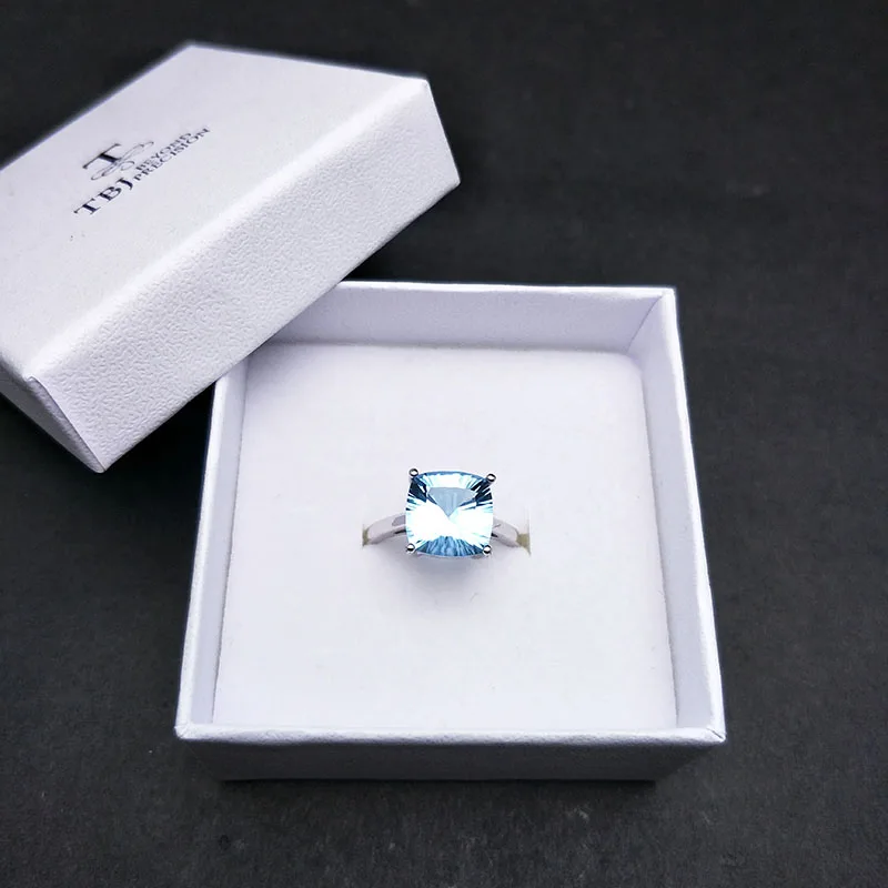 TBJ простой драгоценный камень кольцо с натуральным 5.3ct Подушка бразильское небо