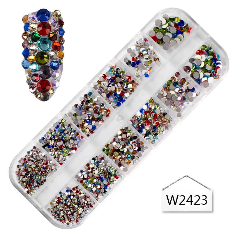 SW2423 1 коробка, многоразмерные стеклянные украшения для дизайна ногтей, смешанные цвета, плоский с обратной стороны, AB Стразы для ногтей, 3D очаровательные драгоценные камни, сделай сам, маникюр - Цвет: SW2423