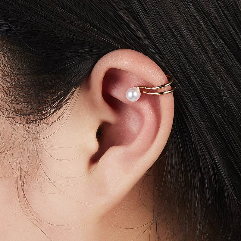 pearl Модные женские серьги в форме сердца с Луной, серьги на клипсах с искусственным жемчугом, u-образные серьги без ушей, серьги на клипсах без пирсинга - Окраска металла: pearl