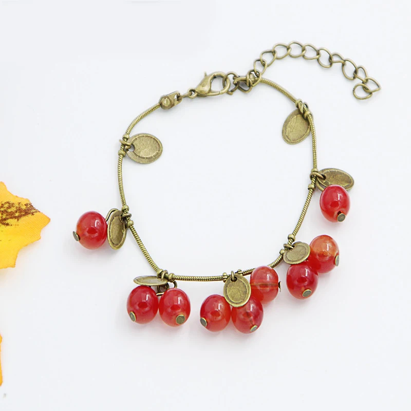 2019 милые красные Вишневый браслет Винтаж Круглый Монета медь цепи со стильными