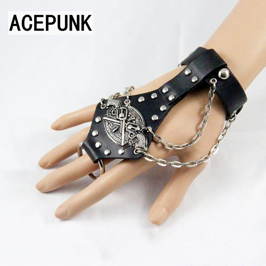 Черный кожаный браслет в стиле панк мужские и женские браслеты с широким