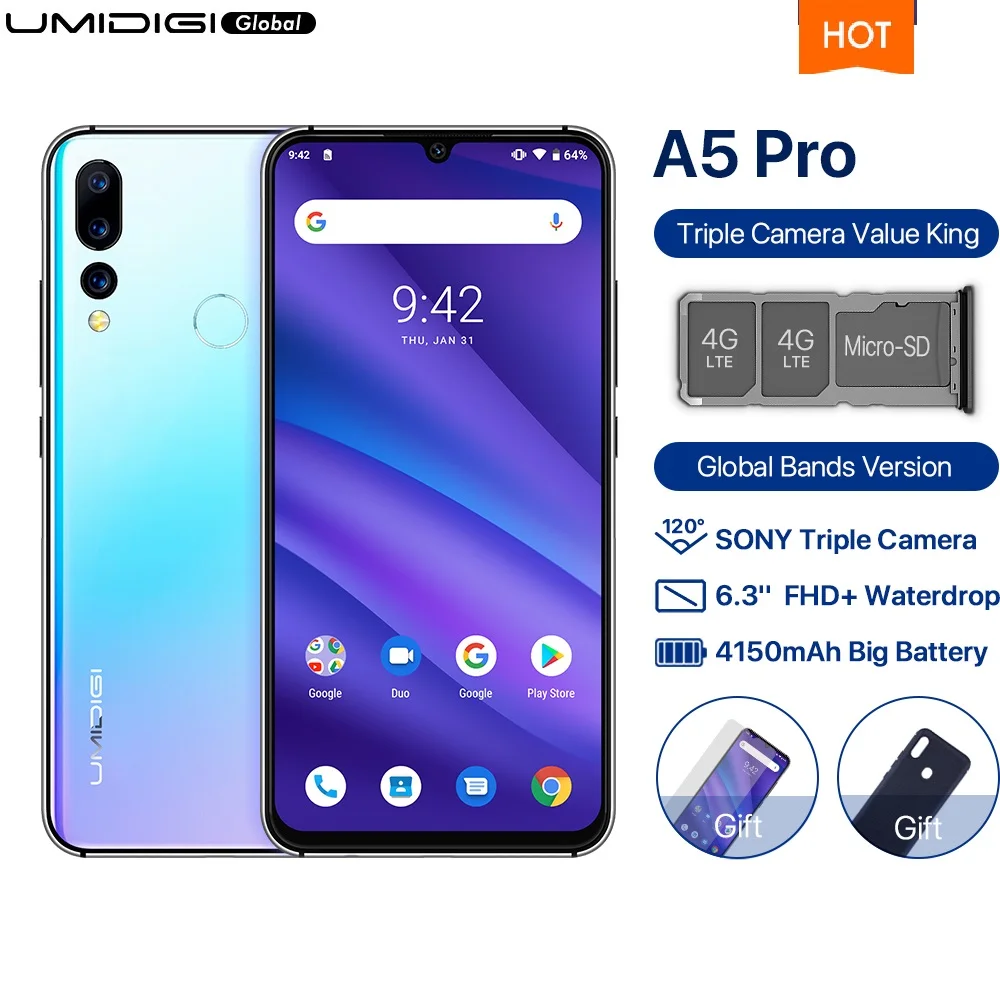 UMIDIGI A5 PRO Android 9 0 глобальная камера 16 МП четыре ядра FHD экран 6 3 дюйма + капля воды 4150