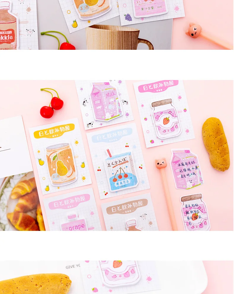 40 упаковок в партии 1200 шт. Kawaii Memo Стикеры ноты креативный японский напиток молоко сок закладки-наклейки в блокнот планировщик Стикеры липкая Закладка