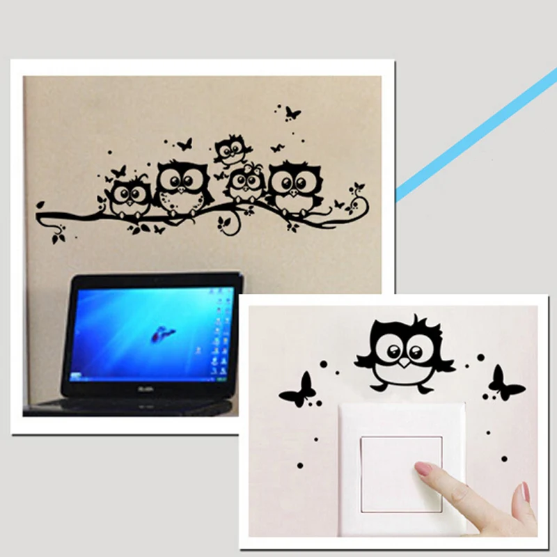 % DIY наклейки на стену с изображением черной Совы и ветвей бабочек съемные