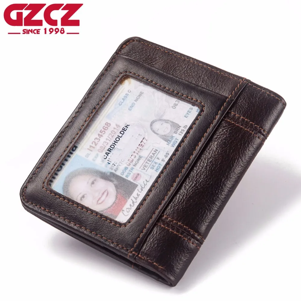 Кошелек GZCZ мужской из натуральной кожи тонкий бумажник с RFID-защитой кредитница