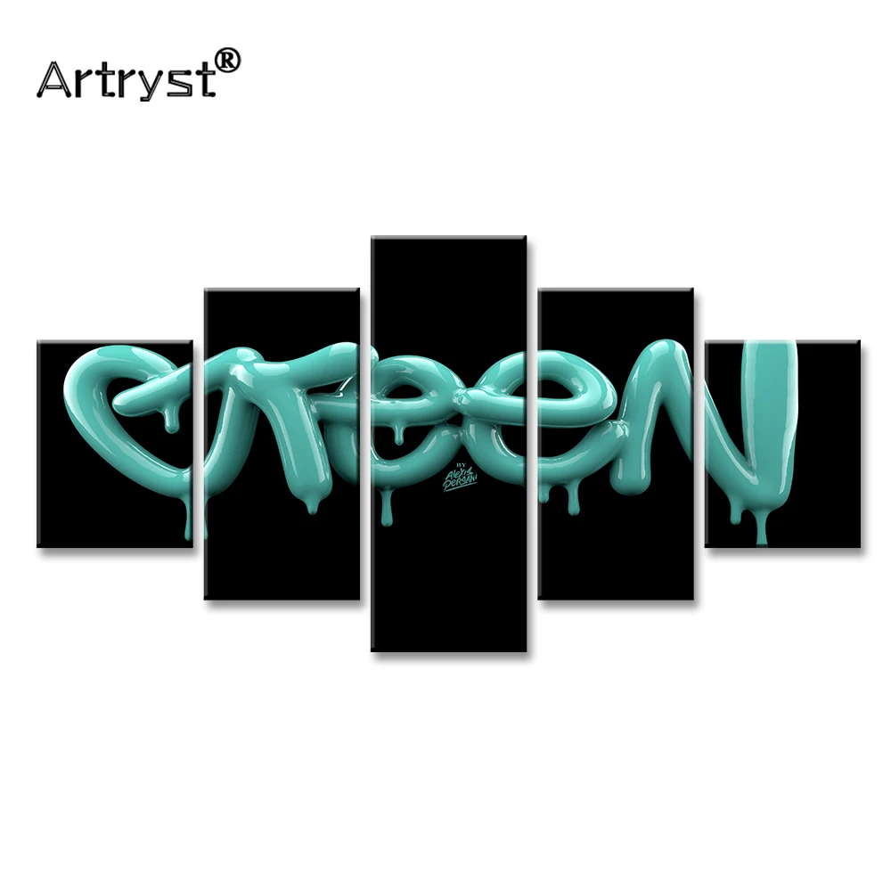 Artryst 5 штук холст Художественная живопись с рамкой абстрактные зеленые буквы
