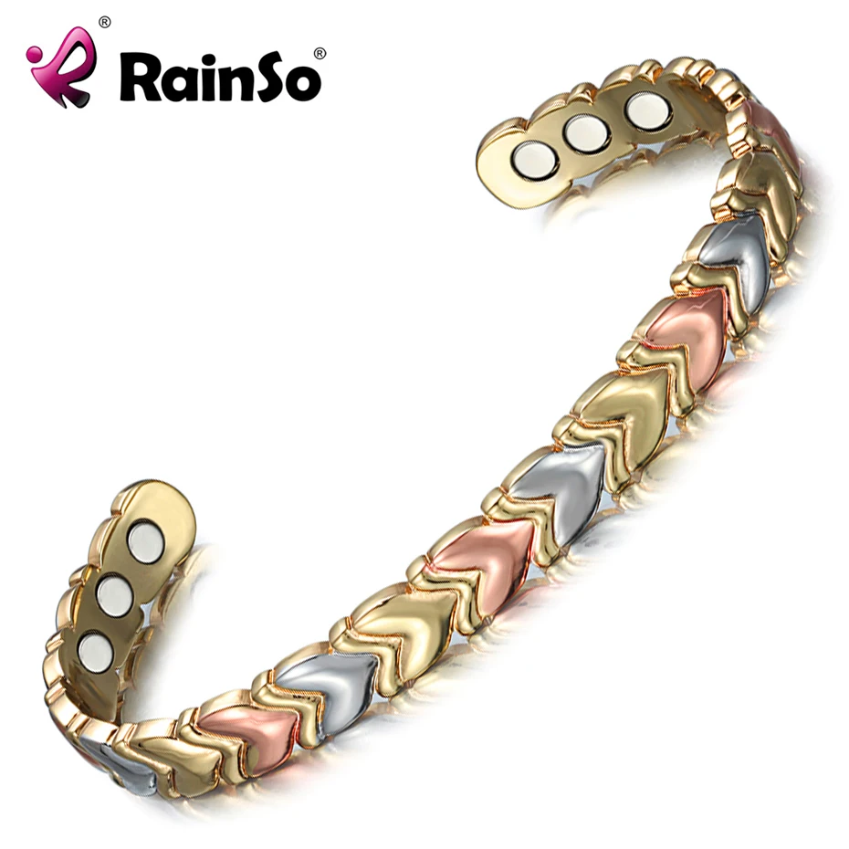 RainSo здоровья магнитный браслет и браслет для Для женщин Медь био-энергии браслет Лидер продаж триколор Модные украшения для артрит