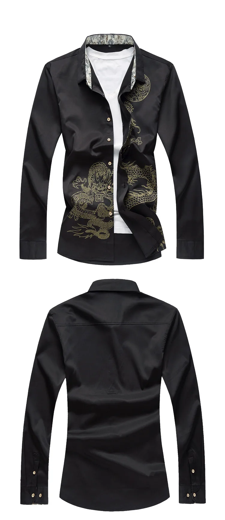 Модный бренд Camisa Masculina рубашка с длинными рукавами мужской старинный китайский традиционный Дракон печатных рубашки больших размеров 6XL 7XL