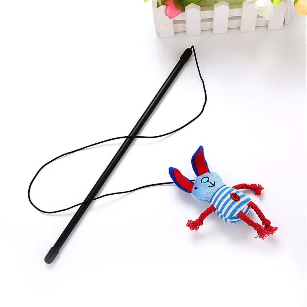 CatToy Funny Stuff Chaser Stick Cute Cartoon Rabbit Bird Monkey Interactive Play Pet Toy Brinquedo Gato hot sale