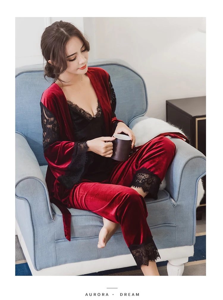 Элегантные мягкие пижамы для женщин на весну и зиму теплые размера плюс бархат с