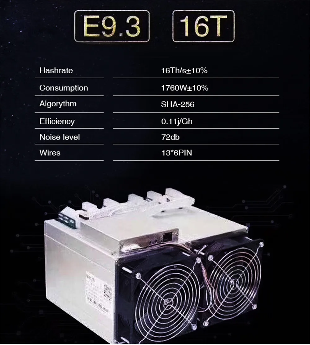 Ebit E9.3 16T с БП Asic Bitcoin BTC BCH Майнер экономичный чем Antminer S9 S9j S9k S9SE T9+ WhatsMiner M3 M3X E9i 13,5 t E10