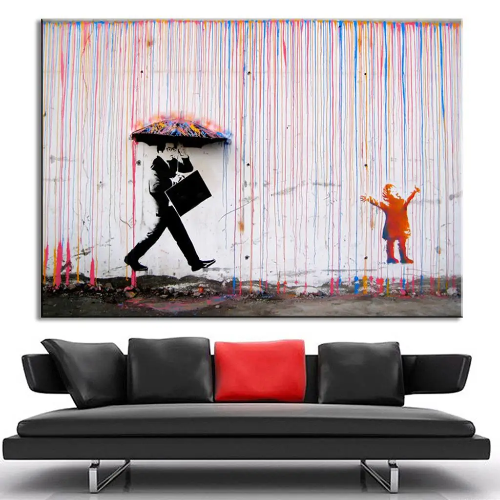 Banksy Art Colorful Rain Wall Canvas Living Room Decor Paint | Дом и сад