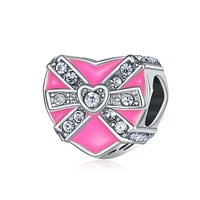 plata de ley fashion european pink cherry blossom pendant bead lock key charms bracelets diy jewerly beads enm682