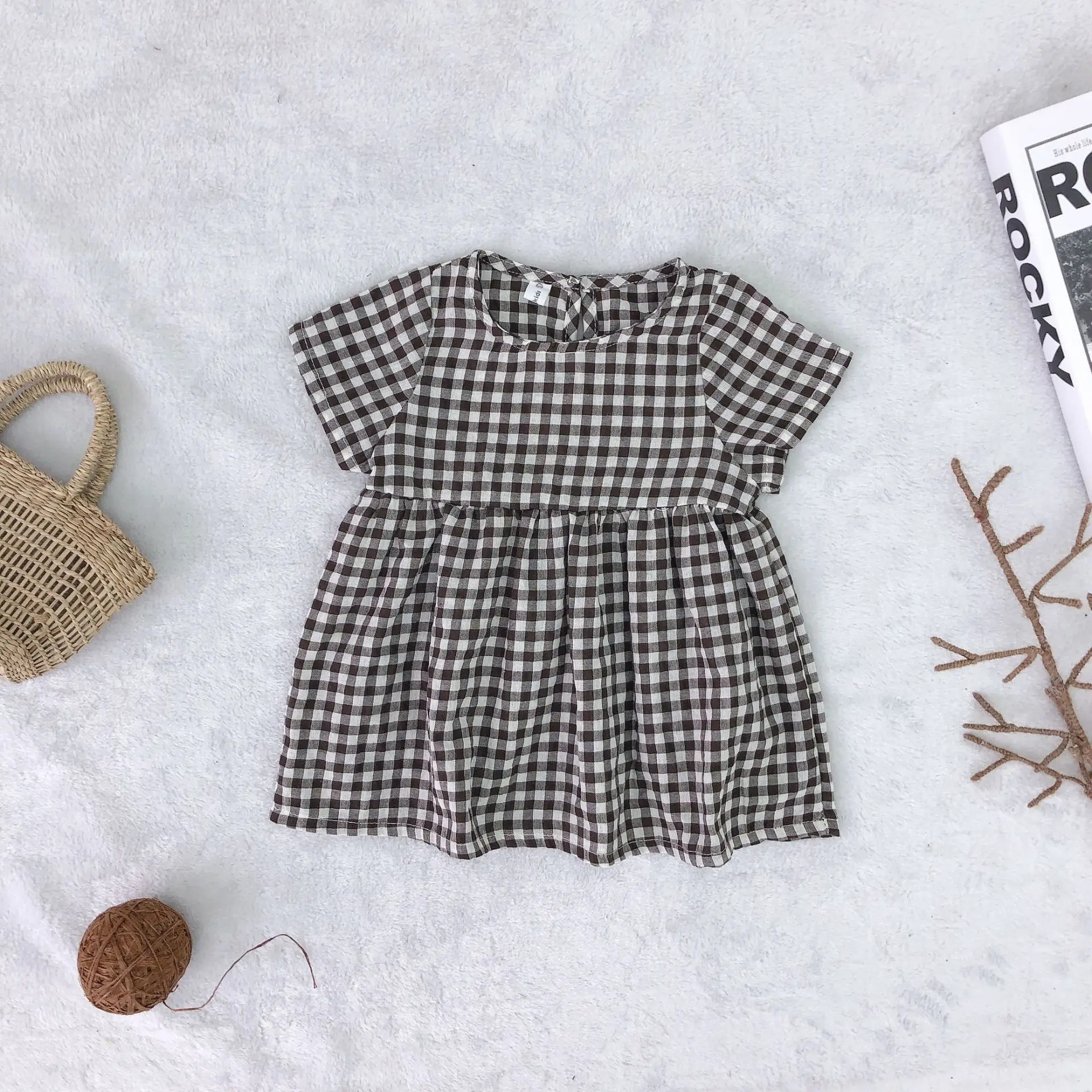 Детские платья для девочек весна-лето 2019 льняное Хлопковое платье с короткими