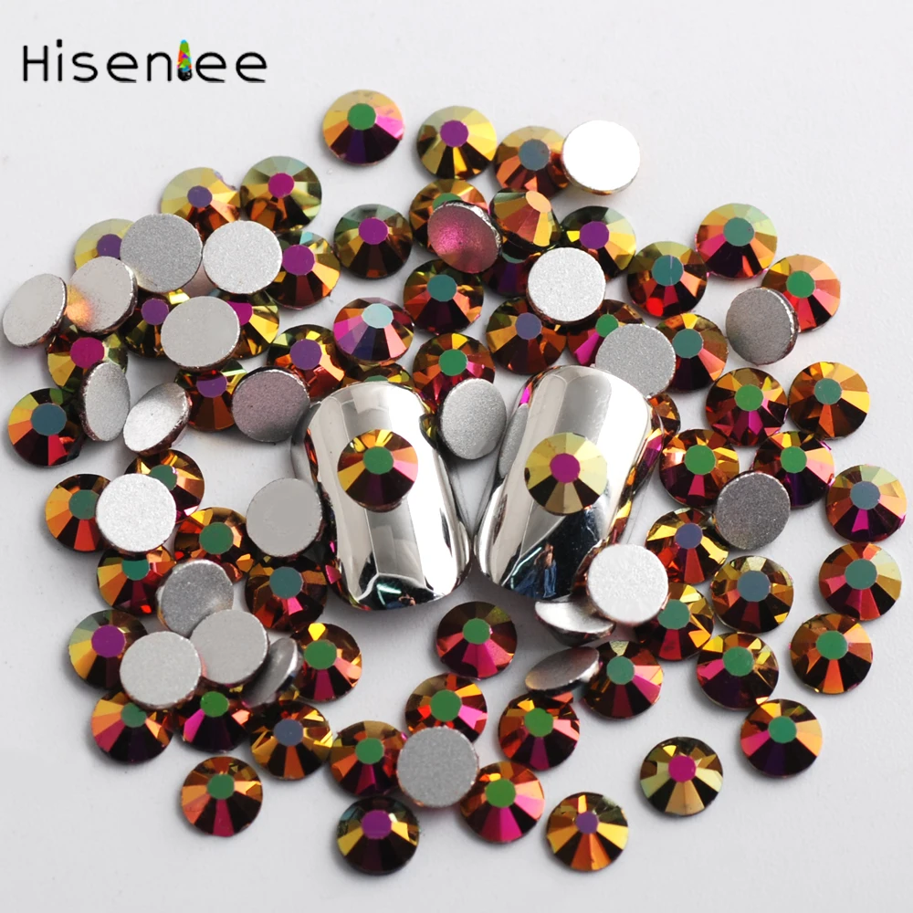 : Hisenlee Новый Цвет SS3 SS30 Золотая Роза AB стеклянные стразы для УФ гель лак ногтей