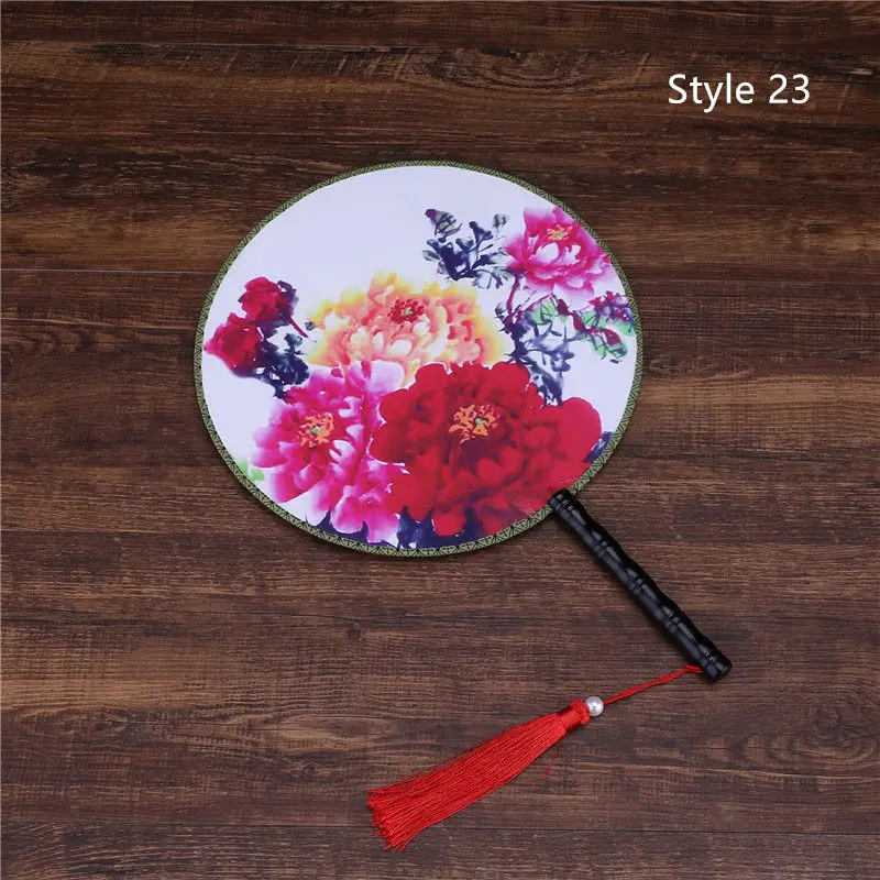 style 23 Китайский Японский стиль женские круглые вентиляторы классический танцевальный веер ручной круговой винтажный вентилятор с кисточкой кулон - Цвет: style 23