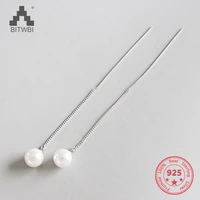 new fashion long chain pearl earrings tassel dangle drop 925 sterling silver jewelry