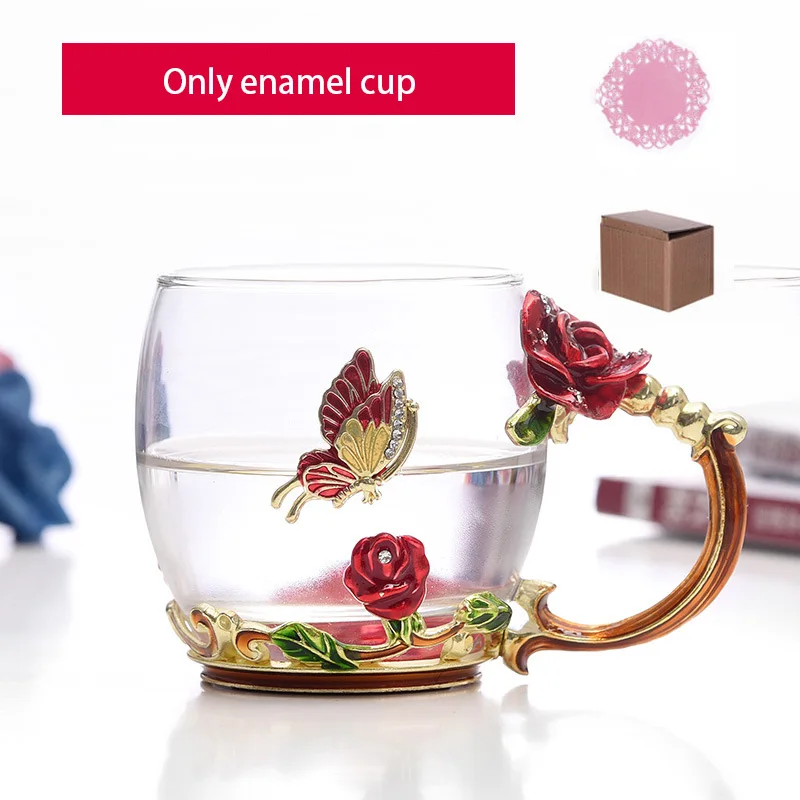 Red Short cup Новинка, эмалированная кофейная чашка, кружка, цветочный чай, чашки для горячих и холодных напитков, стеклянная чайная чашка, Ароматизированная чайная Питьевая бутылка, стеклянные подарки - Цвет: Red Short cup