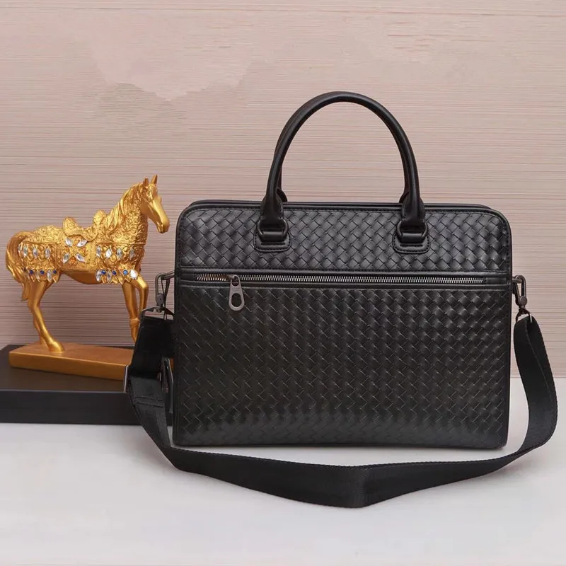 Kaisiludi leather woven  bag handbag horizontal briefcase computer bag business bag oblique cross bag