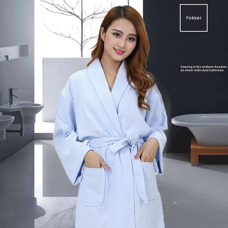 Халат женский хлопковый с вафельным узором длинный халат для сна спа подружки