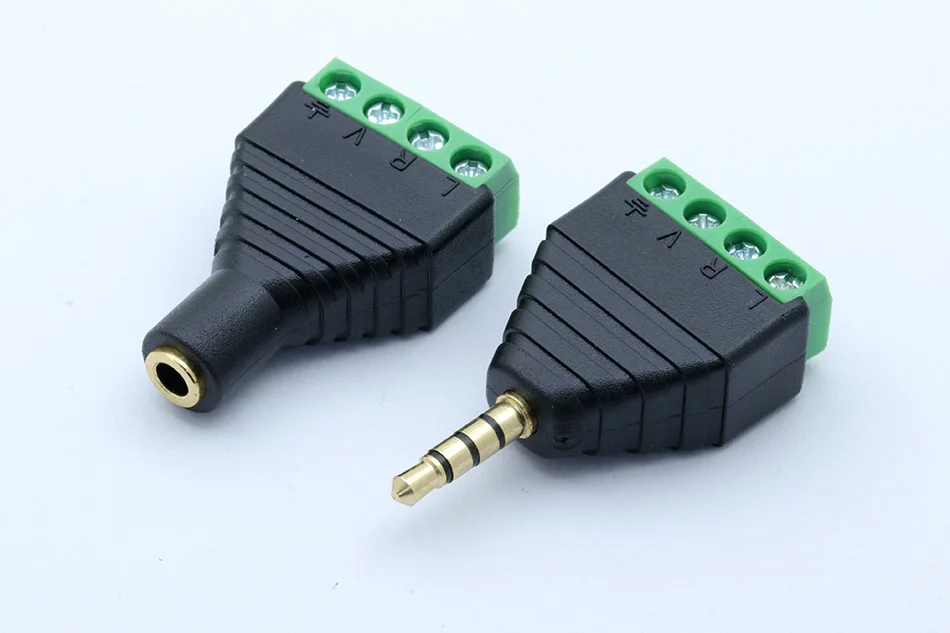 1set Male&Female Video AV Balun 3.5mm 4 Pole Stereo Male to AV Screw Terminal Stereo Jack 3.5mm female 4 pin Terminal Block
