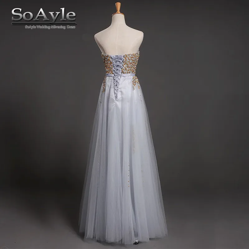 Женское вечернее платье с блестками SoAyle золотистое/серебристое длинное Тюлевое