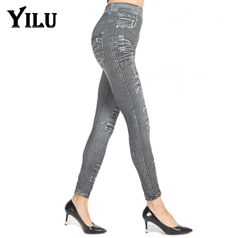 YILU/эластичные леггинсы для женщин брюки с принтом фитнеса тонкие джеггинсы