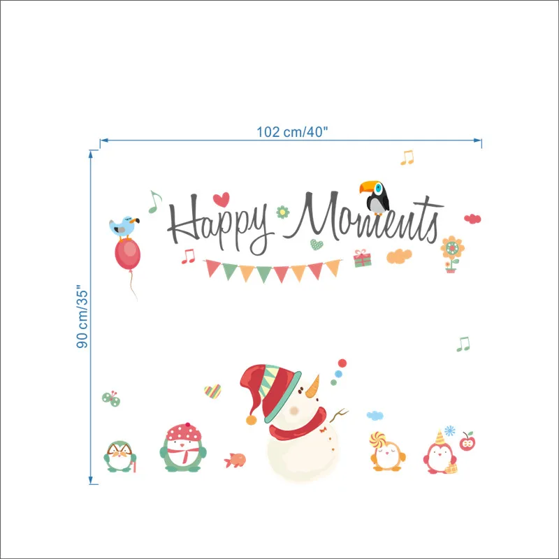 % Счастливые моменты Счастливого Рождества снеговик наклейки на стену оконные