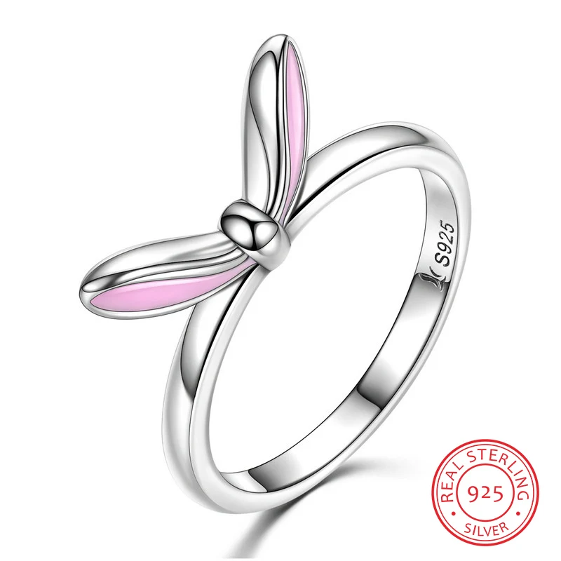 New Authentic 925 Sterling Silver Sweet Pink Rabbitgirls Finger Rings For Women Girls Fashion Animal Romantic Jewelry | Украшения и