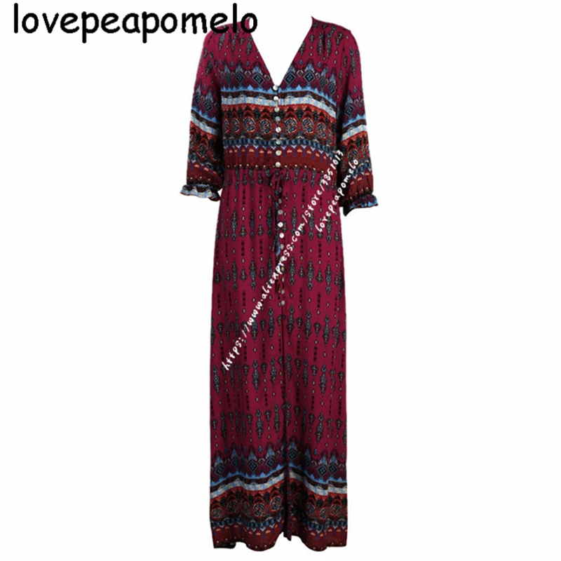 Большие размеры женские костюмы богемное длинное платье с v-образным вырезом и