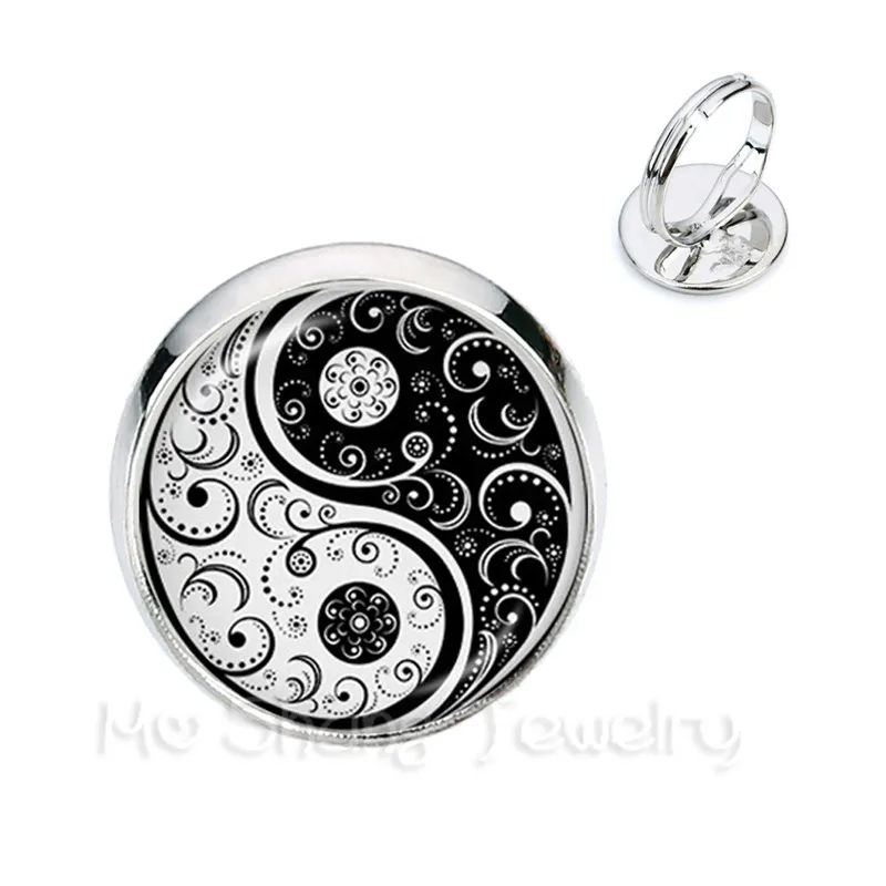 Кольца Инь-Ян 2 цвета с символом черно-белых цветов регулируемые кольца