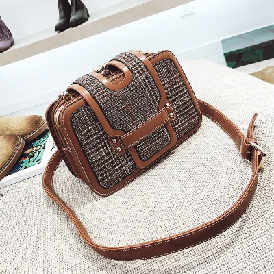 Plaid ETAILL Ретро шерстяная клетчатая женская сумка-мессенджер для девочек английская Сетчатая Сумка через плечо Маленькая дамская сумка через плечо с клапаном - Цвет: Plaid