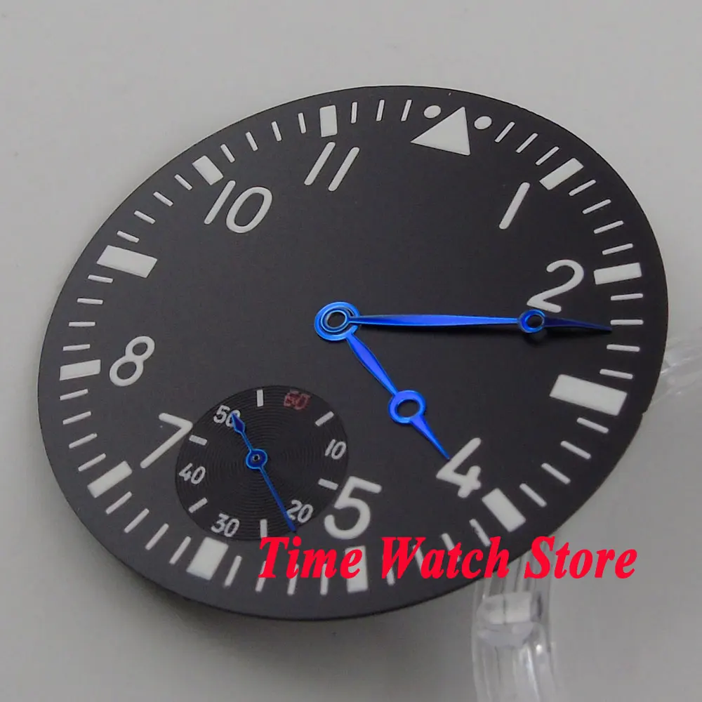 Циферблат 38 9 мм черный циферблат синие стрелки светящиеся часы 6498 ручной