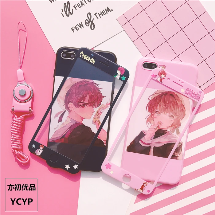 LOVER для iPhone XS max/XR Mocha Sakura чехол и Передняя пленка для экрана из закаленного стекла для iPhone X XS 8 7 Plus 6 6splus мультфильм