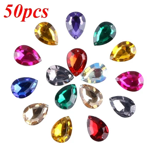 Sunbling 50 шт./лот 13*18 мм, форма в виде капли, хрустальные стразы, 2 отверстия, серебристые красочные акриловые украшения для свадебной одежды - Цвет: Mixed