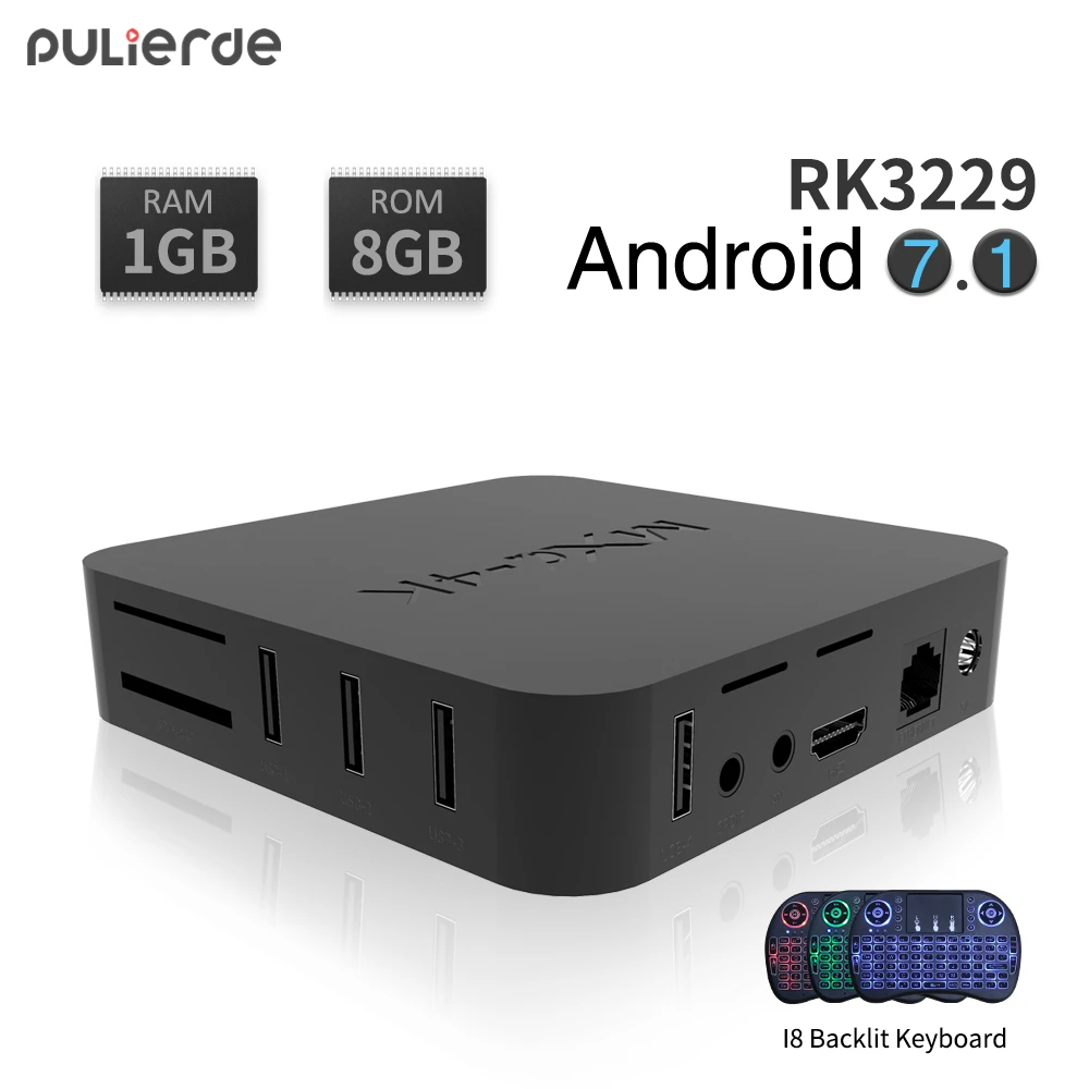 PULIERDE MX 4K 1 ГБ DDR3 8 с двумя камерами процессор Rockchip RK3229 Android 7 ТВ коробка H2.65 4 K смарт 2