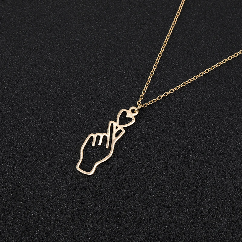 new geometric hollow Dog Cat Paw Heartbeat Wave Necklace Snowflake Chain I Love Heart You Hand Gestures Sign Language jewelry
